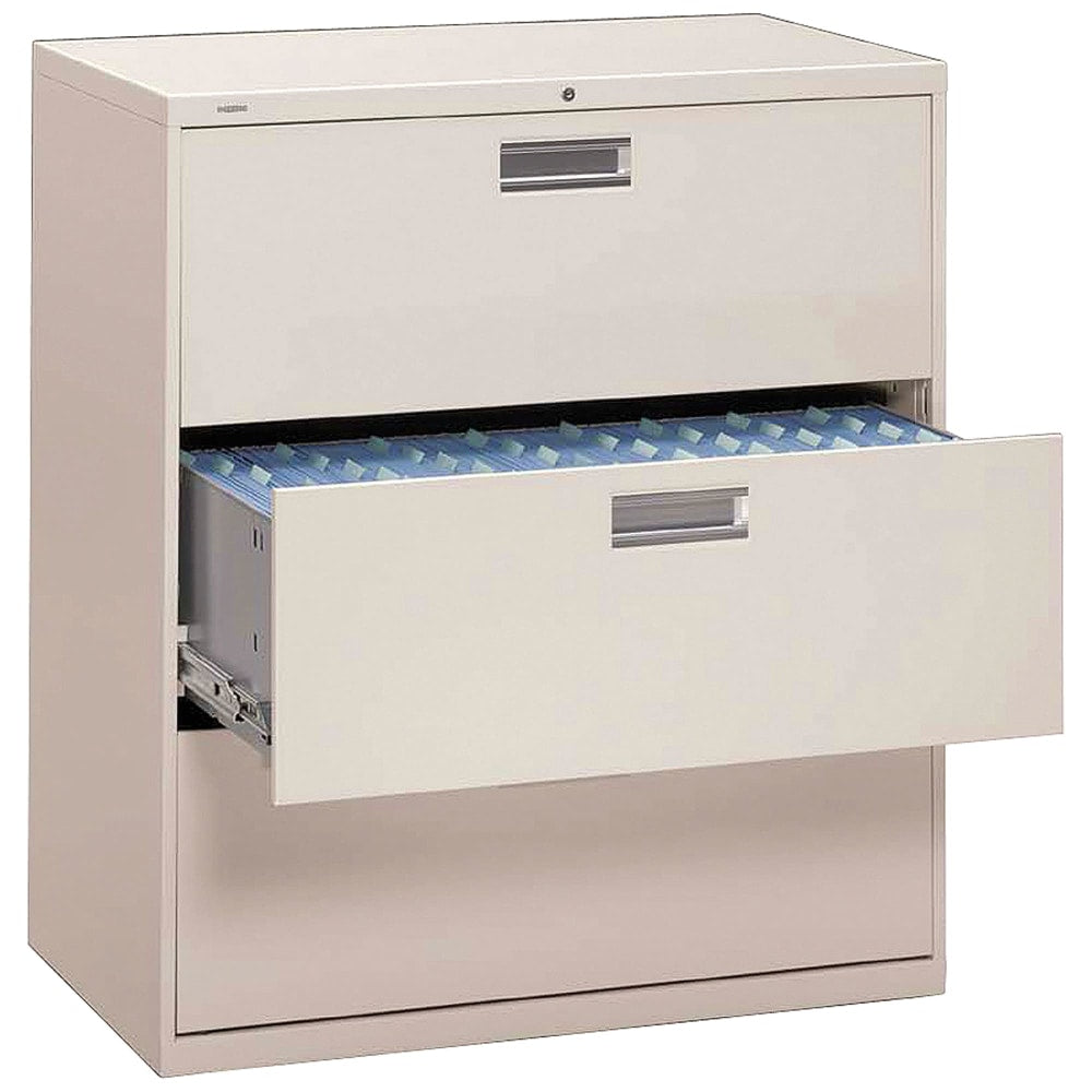 HON Brigade 600 42inW x 18inD Lateral 3-Drawer File Cabinet, Light Gray