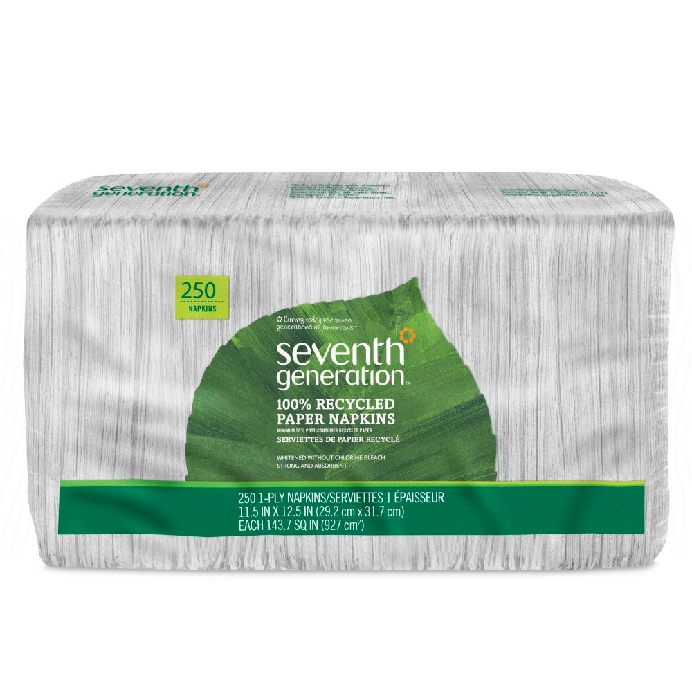Seventh Generation 1-Ply Unbleached Napkins, 11 1/2in x 12 1/2in, White, Pack Of 250