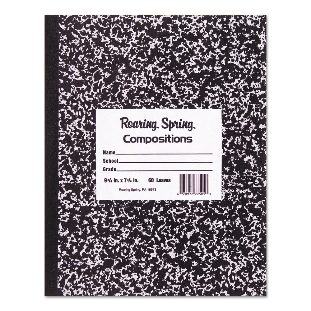 Roaring Spring Composition Notebook, 9 3/4in x 7 1/2in, 50 Sheets, 100 Pages, Black Marble