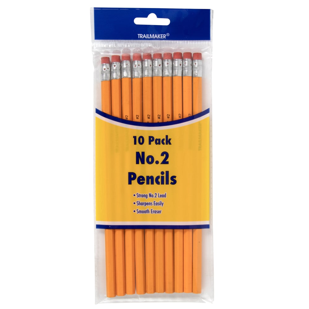Trailmaker Pencils With Erasers, #2, Yellow, 10 Pencils Per Pack, Case Of 100 Packs