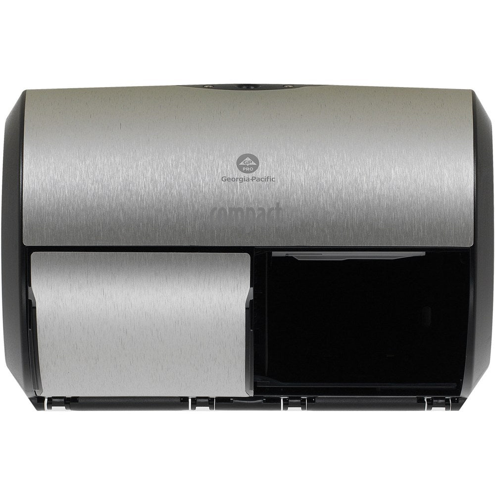 Georgia-Pacific Compact II Side-By-Side Double-Roll Toilet Paper Dispenser, 7 1/8inH x 10 1/8inW x 6 3/4ft-d, Brushed Steel