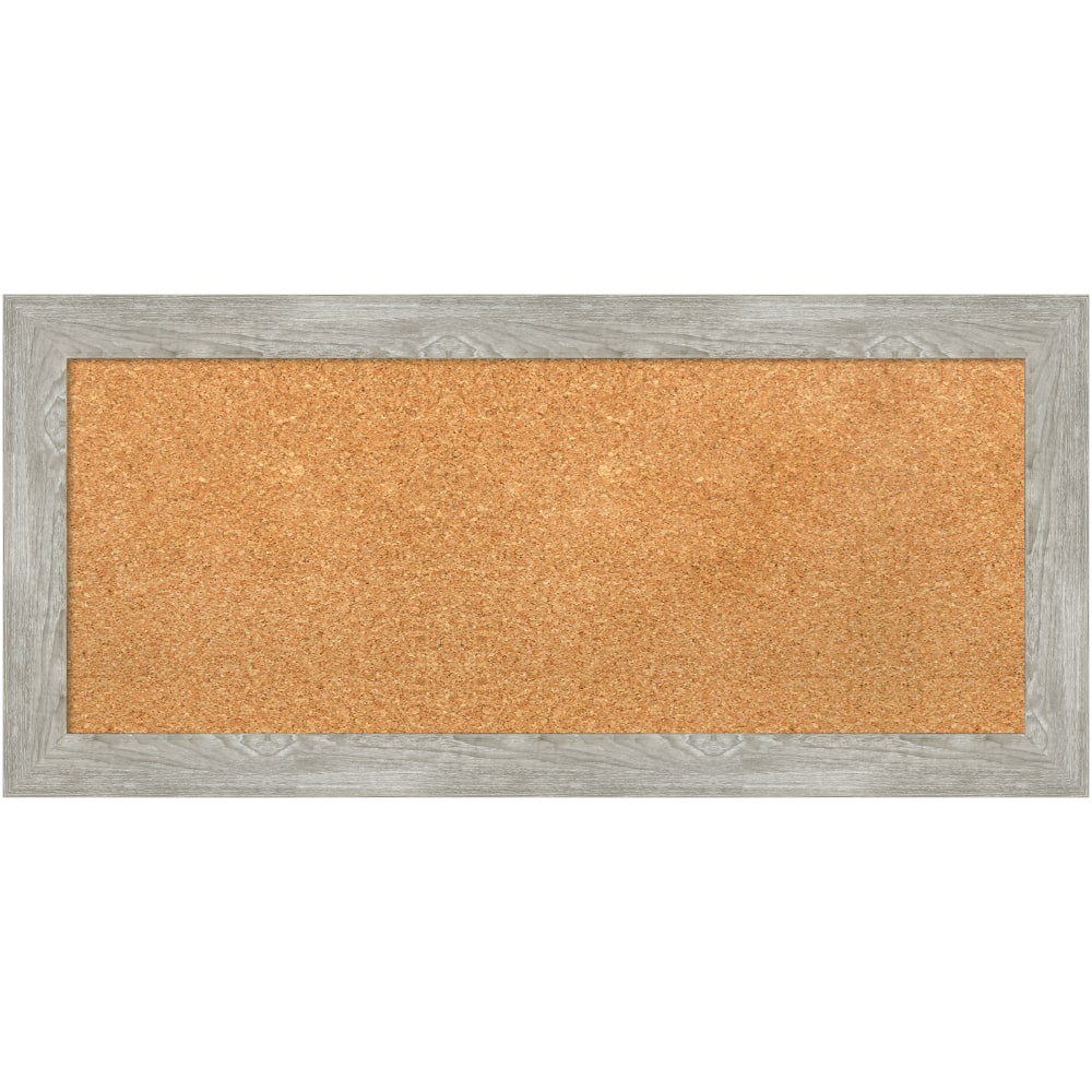 Amanti Art Rectangular Non-Magnetic Cork Bulletin Board, Natural, 34in x 16in, Dove Graywash Narrow Plastic Frame