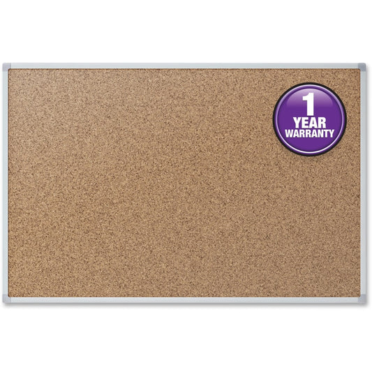 Mead Classic Cork Bulletin Board - 36in Board Height x 48in Board Width - Natural Cork Surface - Self-healing - Silver Aluminum Frame - 1 Each