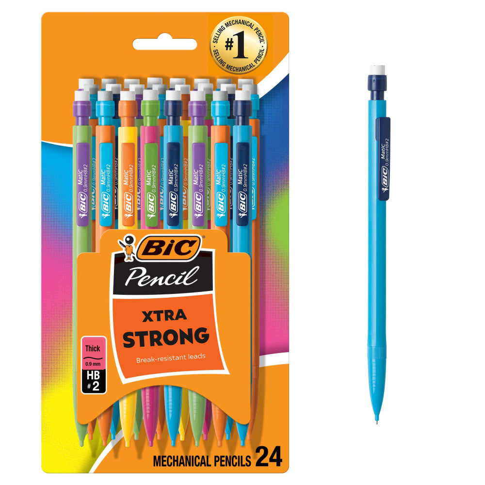 BIC Mechanical Pencils, Xtra Strong, 0.9 mm, Assorted Barrel Colors, Pack Of 24 Pencils