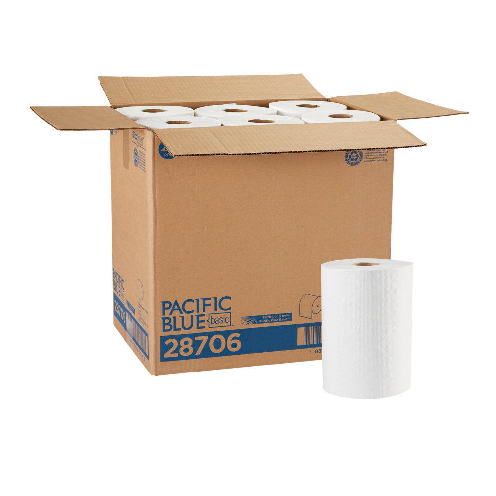 Pacific Blue Basic by GP PRO 1-Ply Paper Towels, 350ft Per Roll, Pack Of 12 Rolls