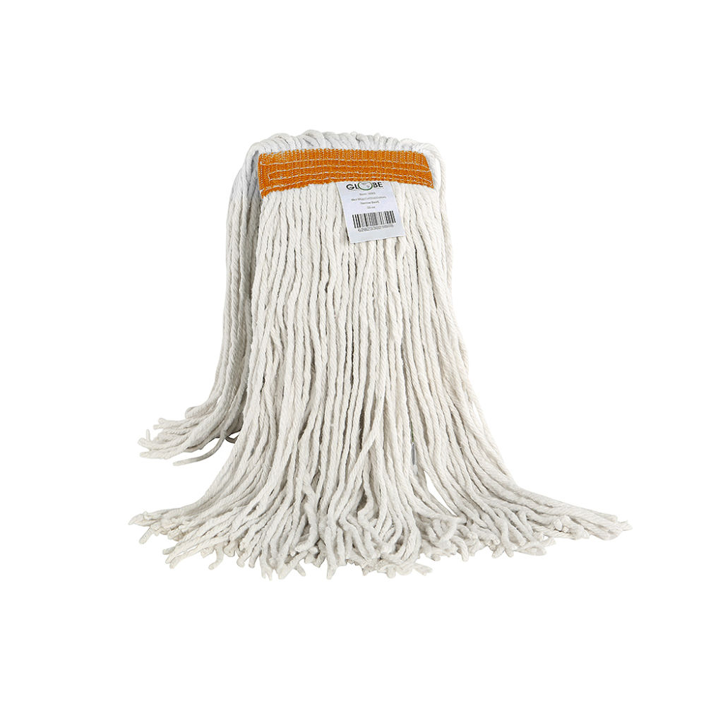 Globe Commercial Products Cot-Pro Cotton Narrow Band Wet Cut End Mop, 20 Oz, 7in x 18in, White