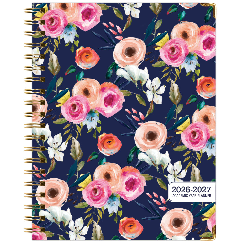2026-2027 Excello Brands 14-Month Academic Year Hardcover Weekly/Monthly Fashion Planner, 8-1/2in x 11in, Navy Floral, May To June, Total Qty 1