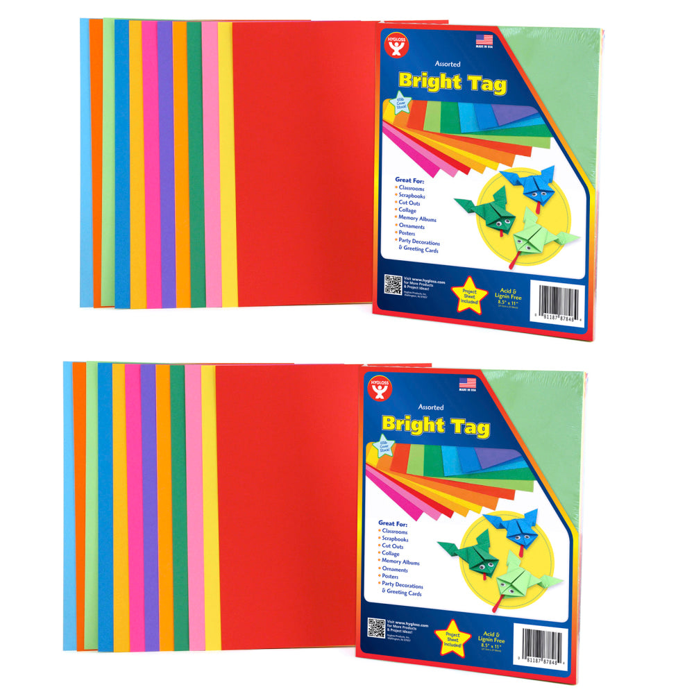 Hygloss Bright Tag Boards, Assorted Colors, Letter (8.5in x 11in), 60 Lb, 2 Packs Of 48