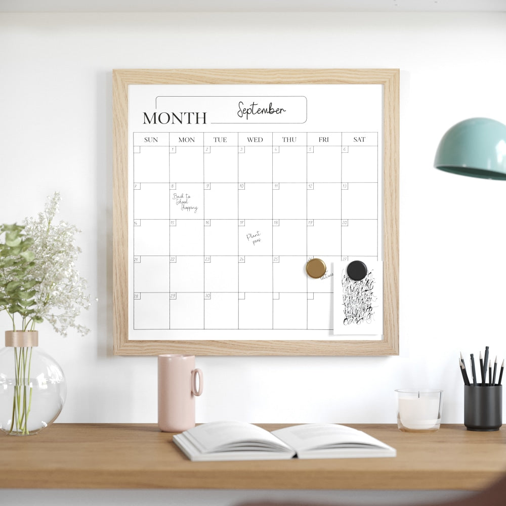 Martha Stewart Everette Magnetic Monthly Calendar Dry-Erase Board, 18in x 18in, Light Natural Wood Grain