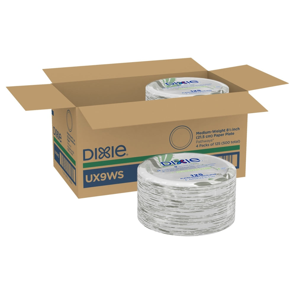 Dixie 8-1/2in Medium-Weight Paper Plates, Pathways, 500 Count (125 Plates Per Pack, 4 Packs Per Case)