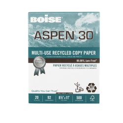 Boise ASPEN 30 3-Hole Punched Multi-Use Printer & Copy Paper, 1 Ream, White, Letter Size, 500 Sheets Per Ream, 20 Lb - 054901-P