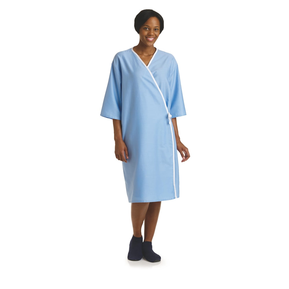 Medline Front-Opening Exam Gowns, 70in, Blue, Pack Of 12