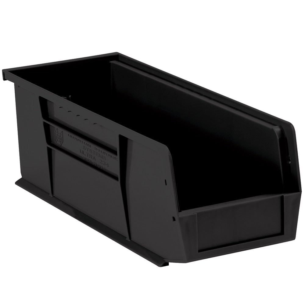 Partners Brand Plastic Stack & Hang Bin Boxes, Small Size, 14 3/4in x 5 1/2in x 5in, Black, Pack Of 12