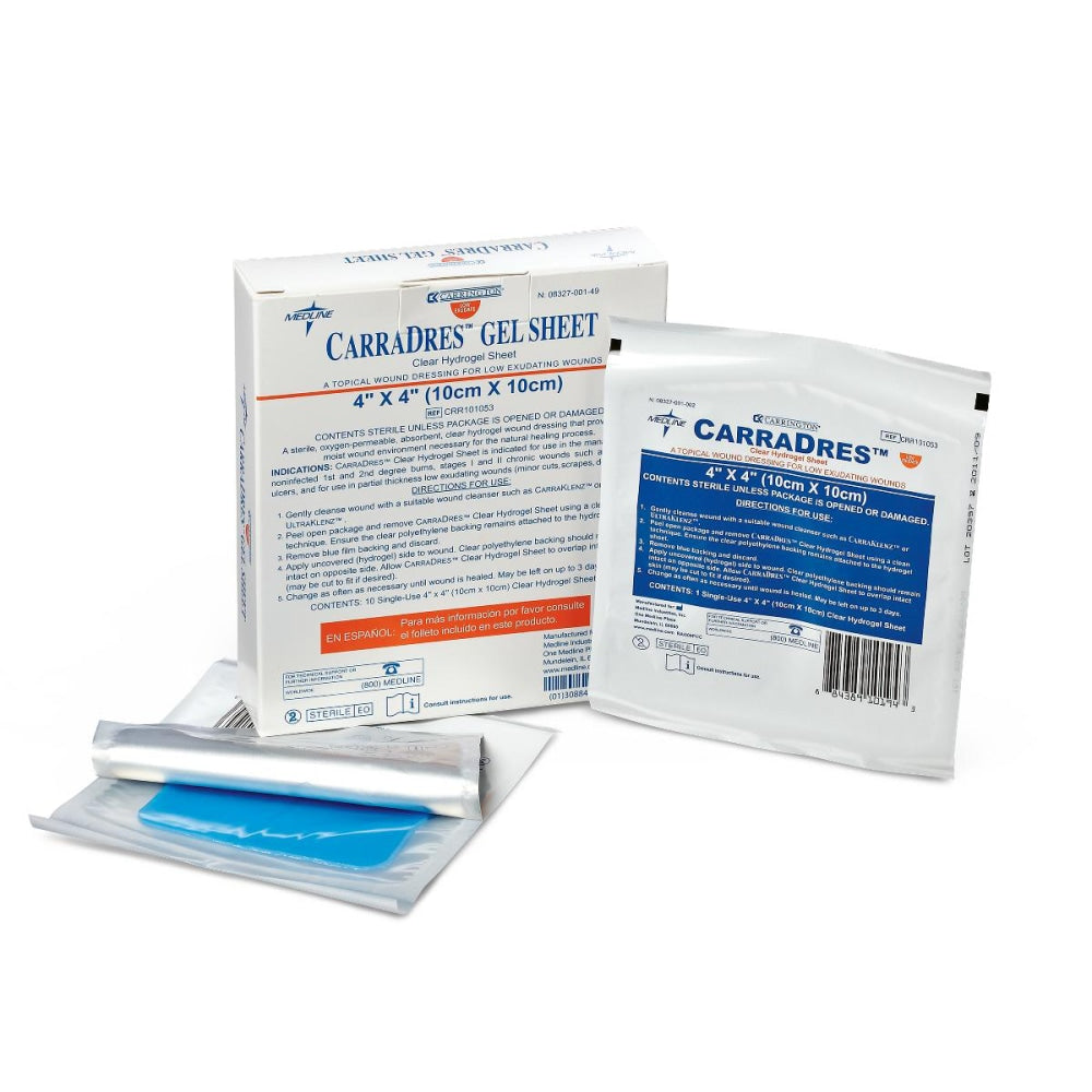 Medline CarraDres Hydrogel Sheets, 4in x 4in, Clear, Pack Of 10