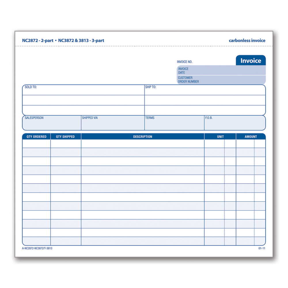 Adams 3-Part Carbonless Invoice Form Unit Set, 8 1/2in x 7 7/16in, White/Canary/Pink, Pack Of 50 Sets