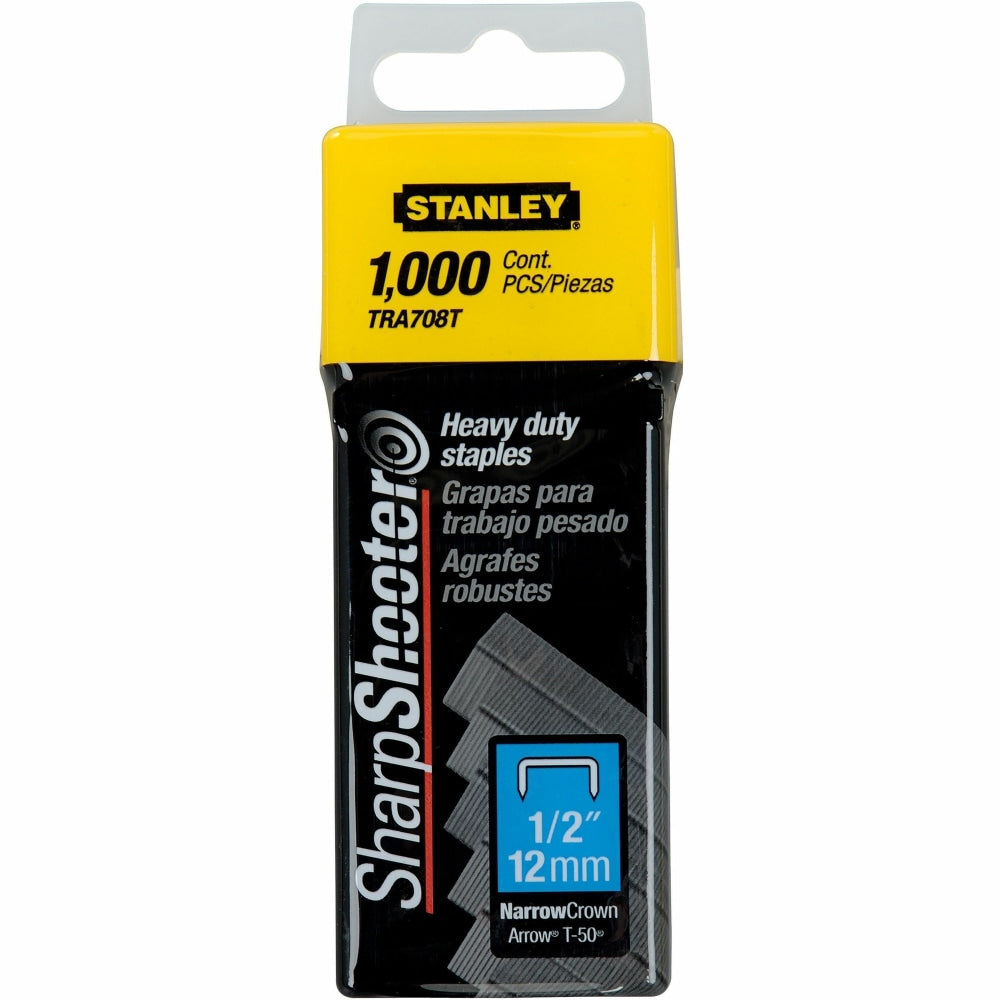 Stanley SharpShooter Heavy-Duty 1/2in Staples - Heavy Duty - 1/2in - 1/2in Leg - 3/8in Crown - Silver - 1000 / Box