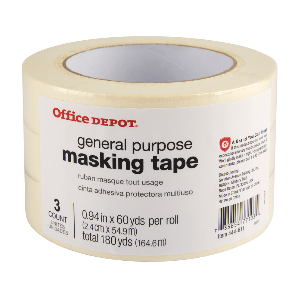 Office Depot Brand General-Purpose Masking Tape, 0.94in x 60 Yd., Pack Of 3 Rolls