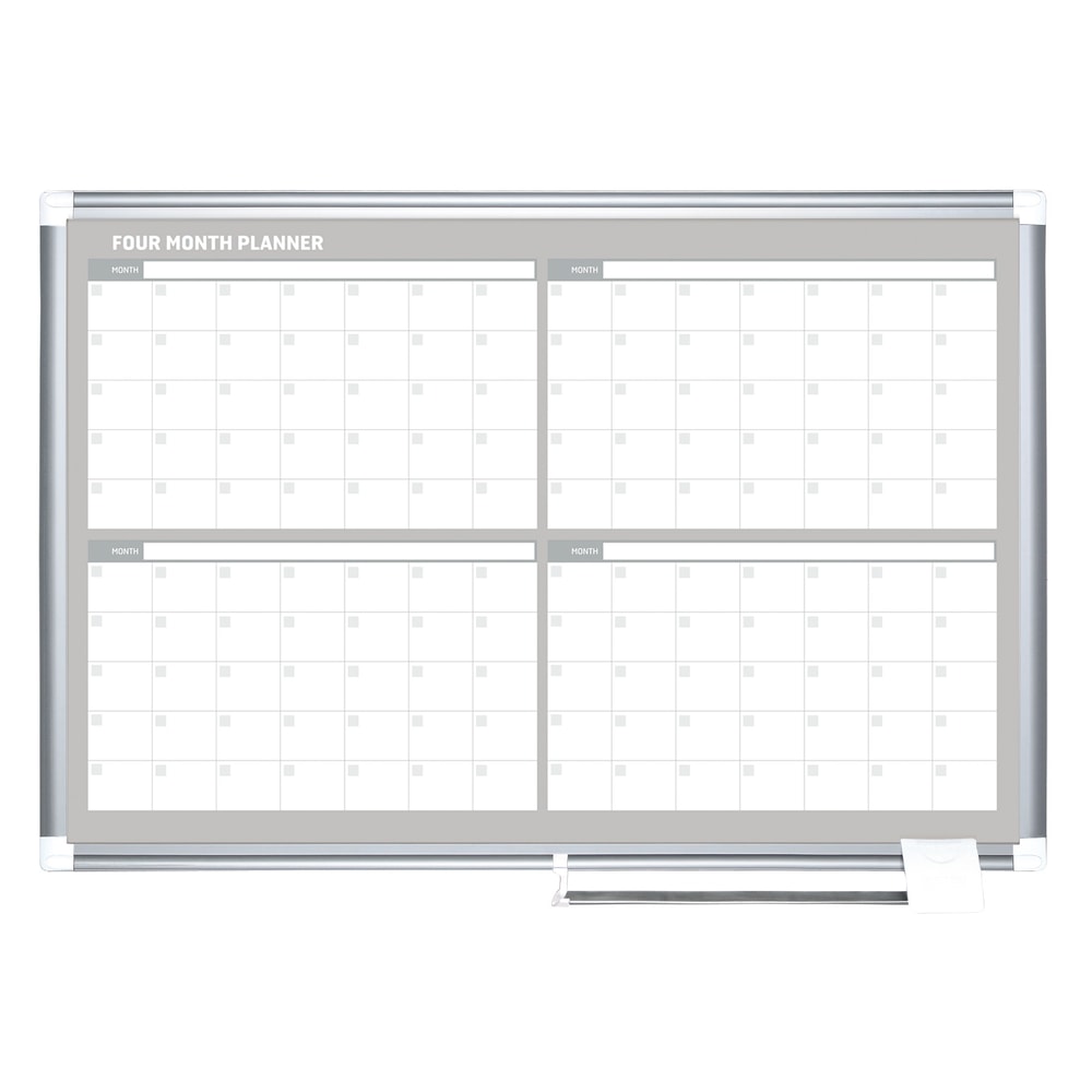 MasterVision Dry-Erase Calendar Whiteboard With 4-Month Grid, 24in x 36in, Metal Frame With Gray Finish