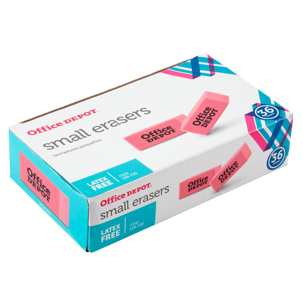 Office Depot Brand Pink Bevel Erasers, Small, Box Of 36
