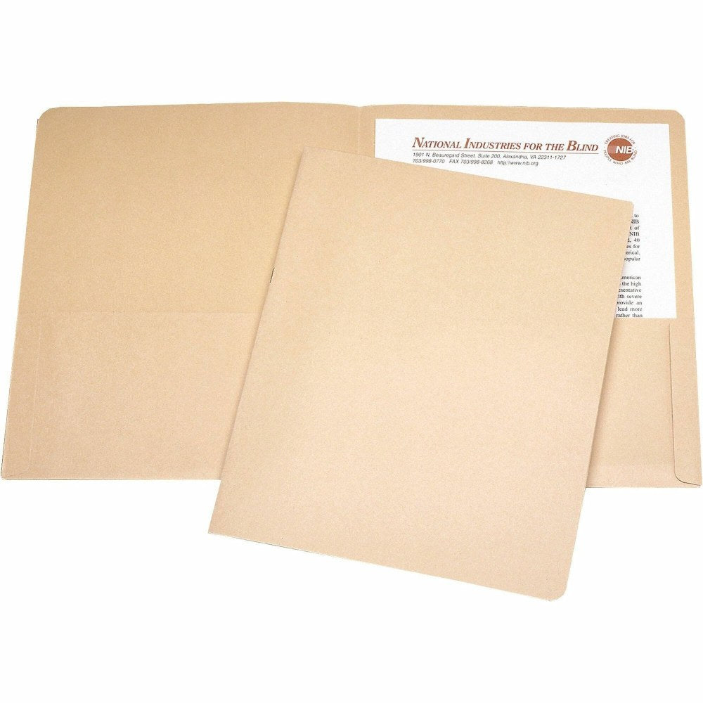 SKILCRAFT Twin Pocket Portfolios, 30% Recycled, Tan, Box Of 25 (AbilityOne 7510-00-584-2492)