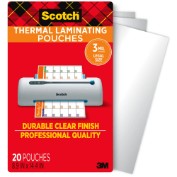 Scotch Thermal Laminating Pouches, 8.9in x 14.4in, 20 Laminating Sheets, Fits Legal Size, 20/Pack
