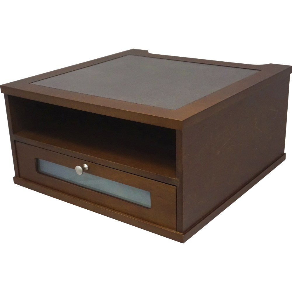 Victor Heritage Wood H1175 Monitor Riser - 1x Shelf(ves) - 6.5inx13.4inx 13.4in Depth - Wood Grain - Wood, Metal, Faux Leather, Frosted Glass - Heritage