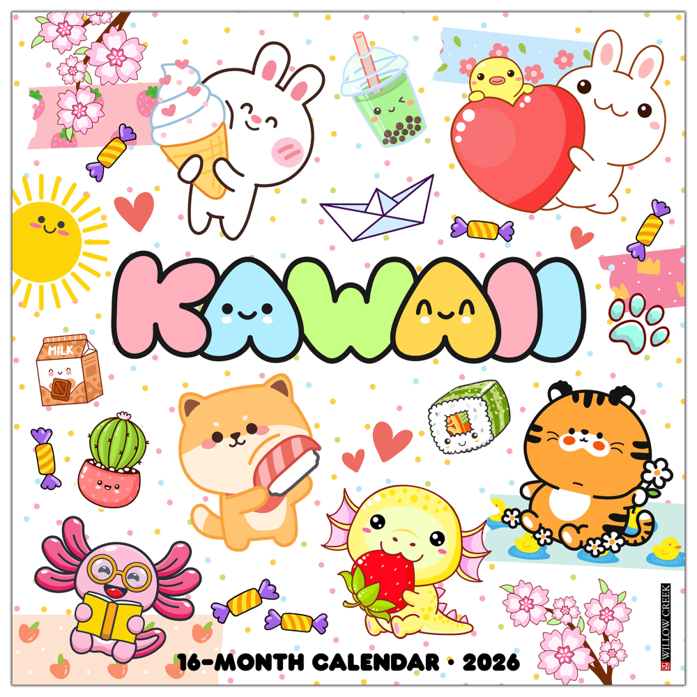2026 Willow Creek Press Art & Design Monthly Wall Calendar, 12in x 12in, Kawaii, January To December, 51665