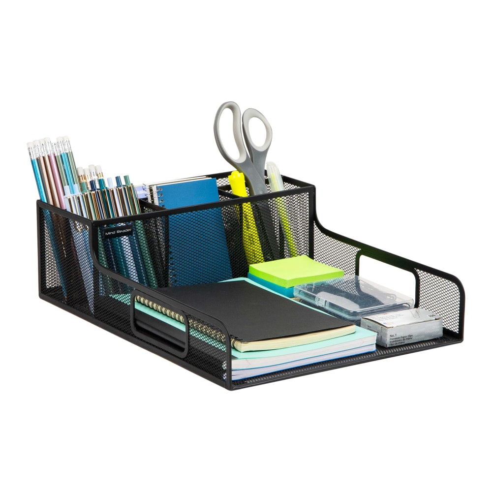 Mind Reader Utensil Napkin & Plate Holder, Silverware Organizer, 5-1/2inH x 14-3/4inW x 11-1/2inD, Black