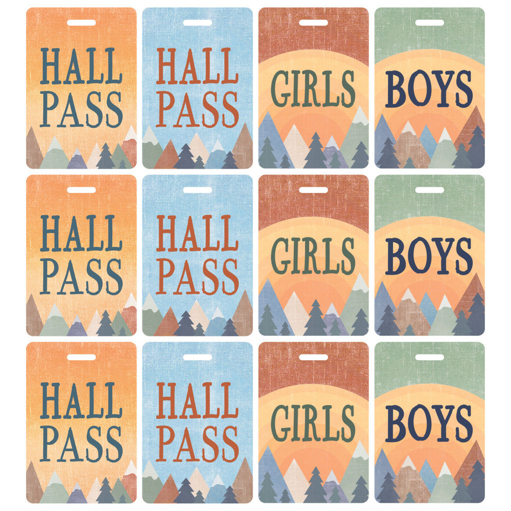 Teacher Created Resources Hall Passes With Lanyards, 16-1/2in, Moving Mountains, 4 Passes Per Pack, Bundle Of 3 Packs