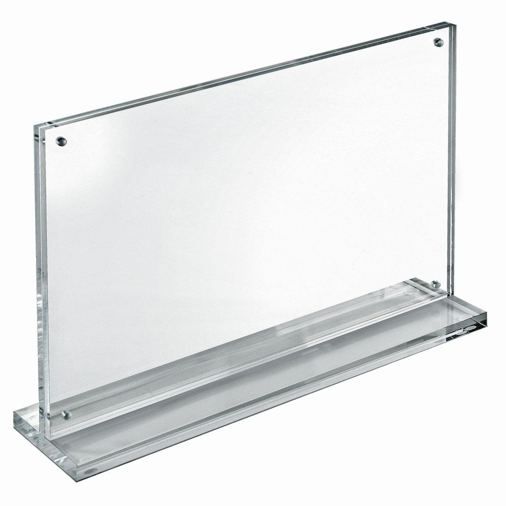 Azar Displays Acrylic Horizontal Slim Deluxe Block Frame, 10inH x 17inW x 3inD, Clear