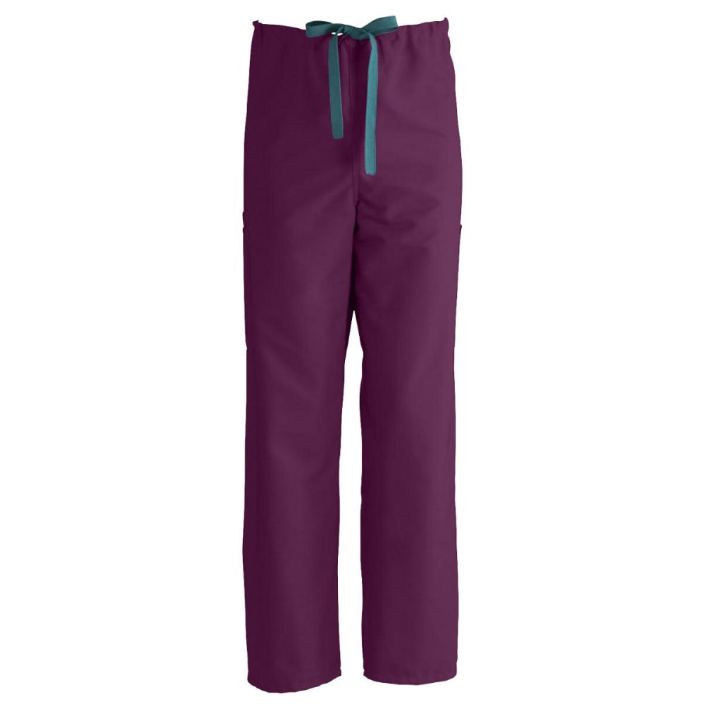 Medline ComfortEase Unisex Tall Non-Reversible Drawstring Cargo Scrub Pants, 3X, Wine