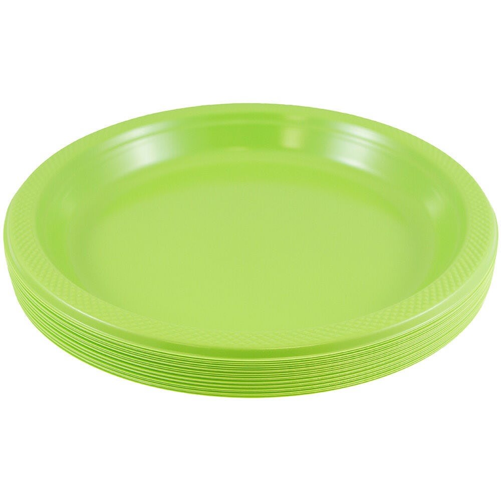 JAM PAPER Round Plastic Party Plates, Medium, 9 inch, Lime Green, 20/Pack
