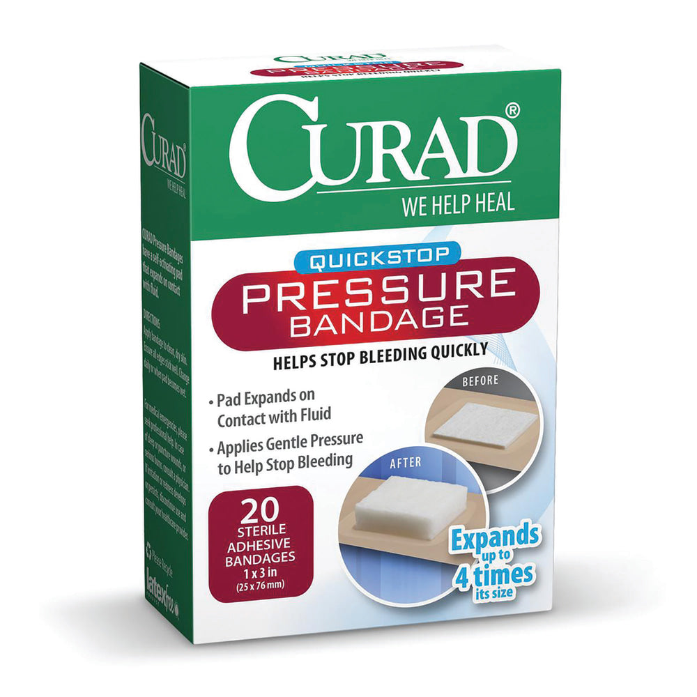 Curad Pressure Adhesive Bandage - 100 - 1in Width x 2.75in Length - Green - 100 / Box