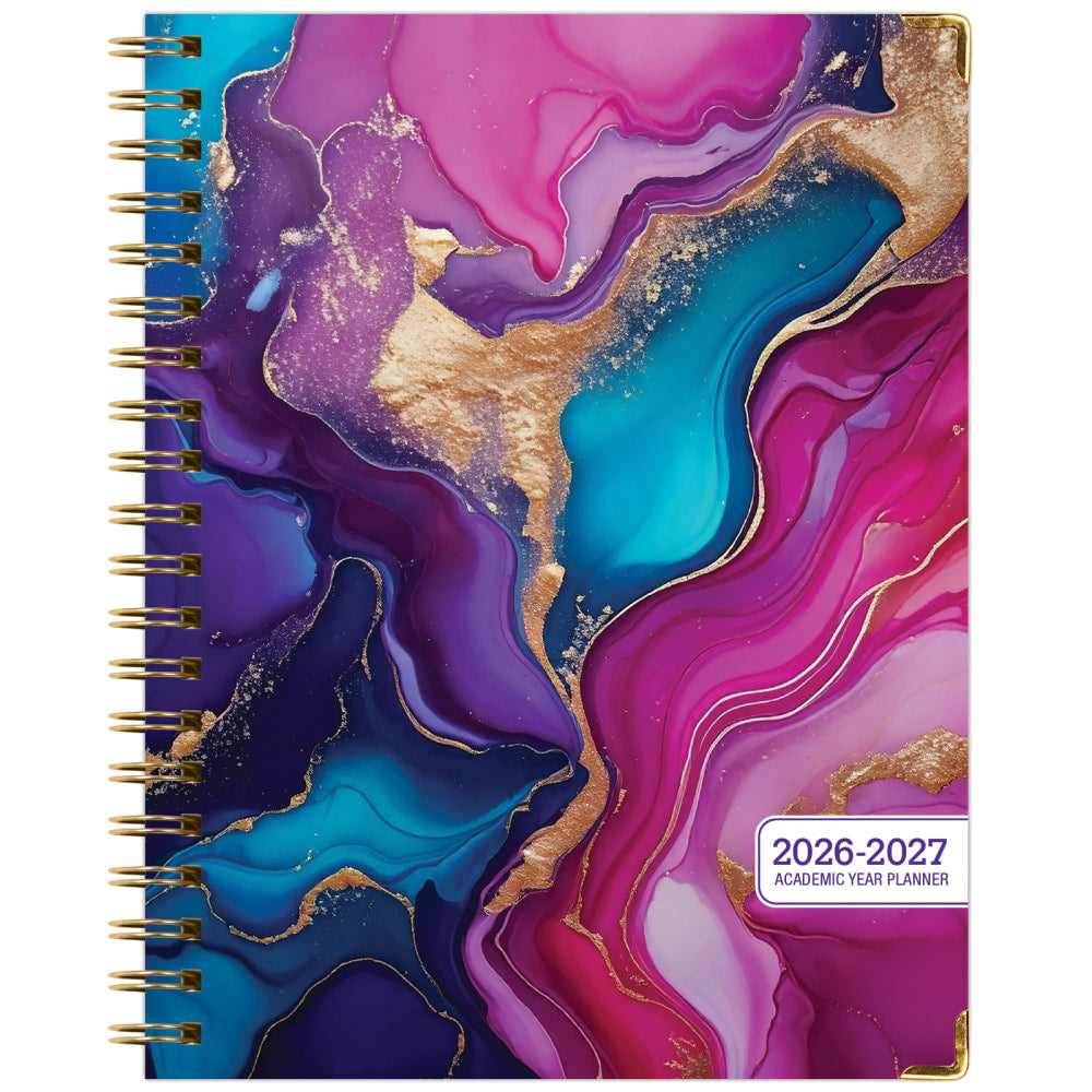 2026-2027 Excello Brands 14-Month Academic Year Hardcover Weekly/Monthly Fashion Planner, 8-1/2in x 11in, Pink Purple Marble, May To June, Total Qty 1