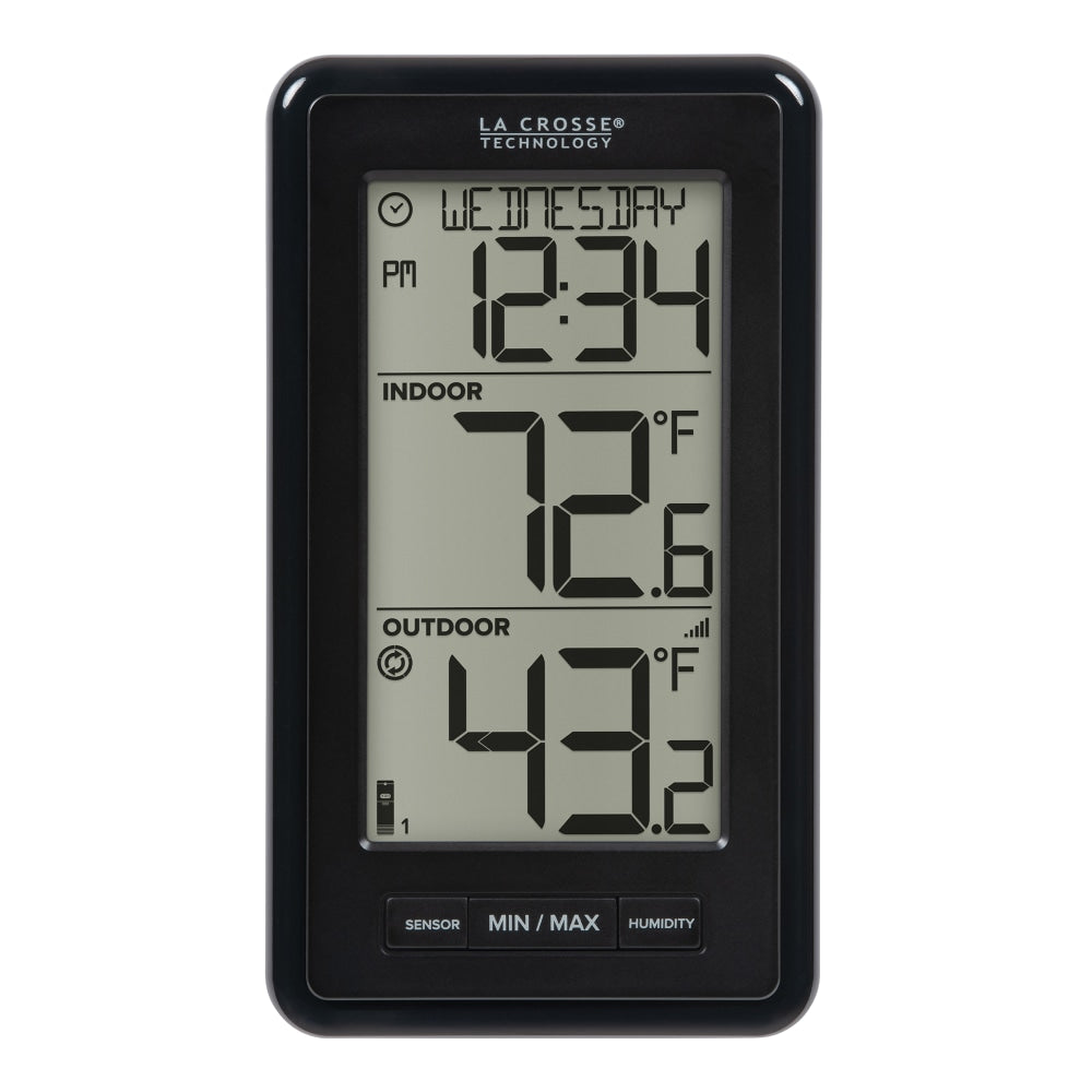 La Crosse Technology Battery-Powered LCD Wireless 2-Piece Digital Weather Thermometer Station With Hygrometer And Calendar, Black