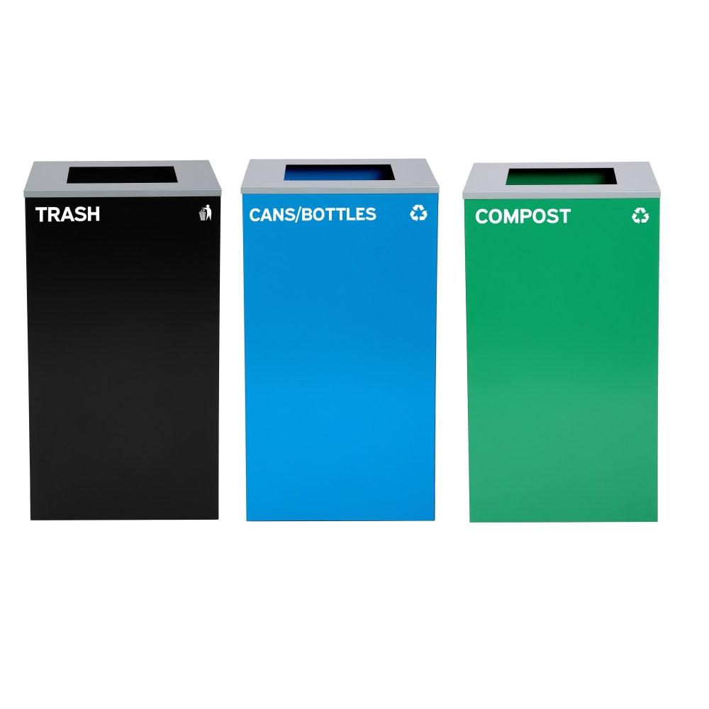 Alpine Industries Stainless-Steel Open Top Cans/Bottles, Compost And Trash Can Set, 30inH x 16-15/16inW x 16-15/16inD, Black/Blue/Green - ALP4450BLKKIT16
