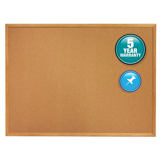 Quartet Cork Bulletin Board, 36in x 60in, Wood Frame With Oak Finish