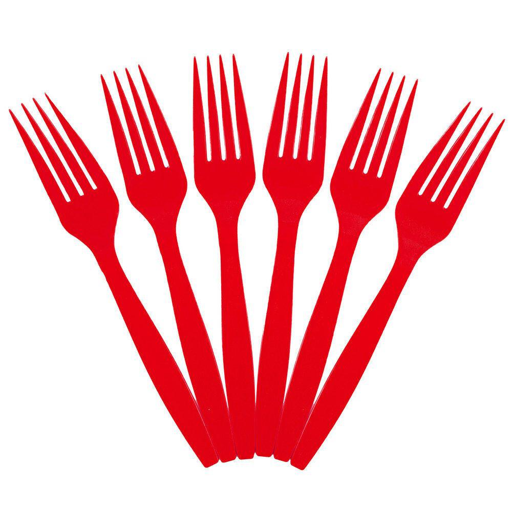 JAM PAPER Big Party Pack of Premium Plastic Forks, Red, 100 Disposable Forks/Box