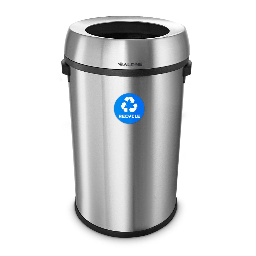 Alpine Industries Stainless Steel Open Top Recycling Bin Receptacle, 17 Gallons, Silver