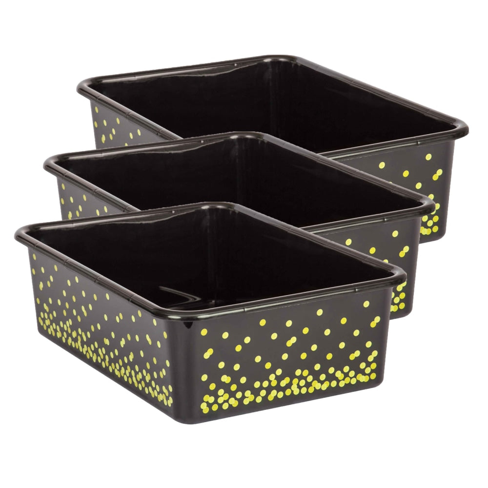 Teacher Created Resources Large Plastic Storage Bins, 5inH x 11-1/2inW x 16-1/4inD, Black Confetti, Pack Of 3 Bins