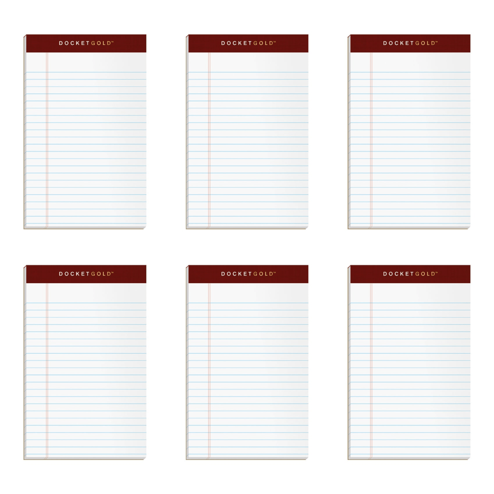 TOPS Docket Writing Tablet, 5in x 8in, Jr. Legal Rule, White, 50 Sheets Per Pad, Pack Of 6 Pads