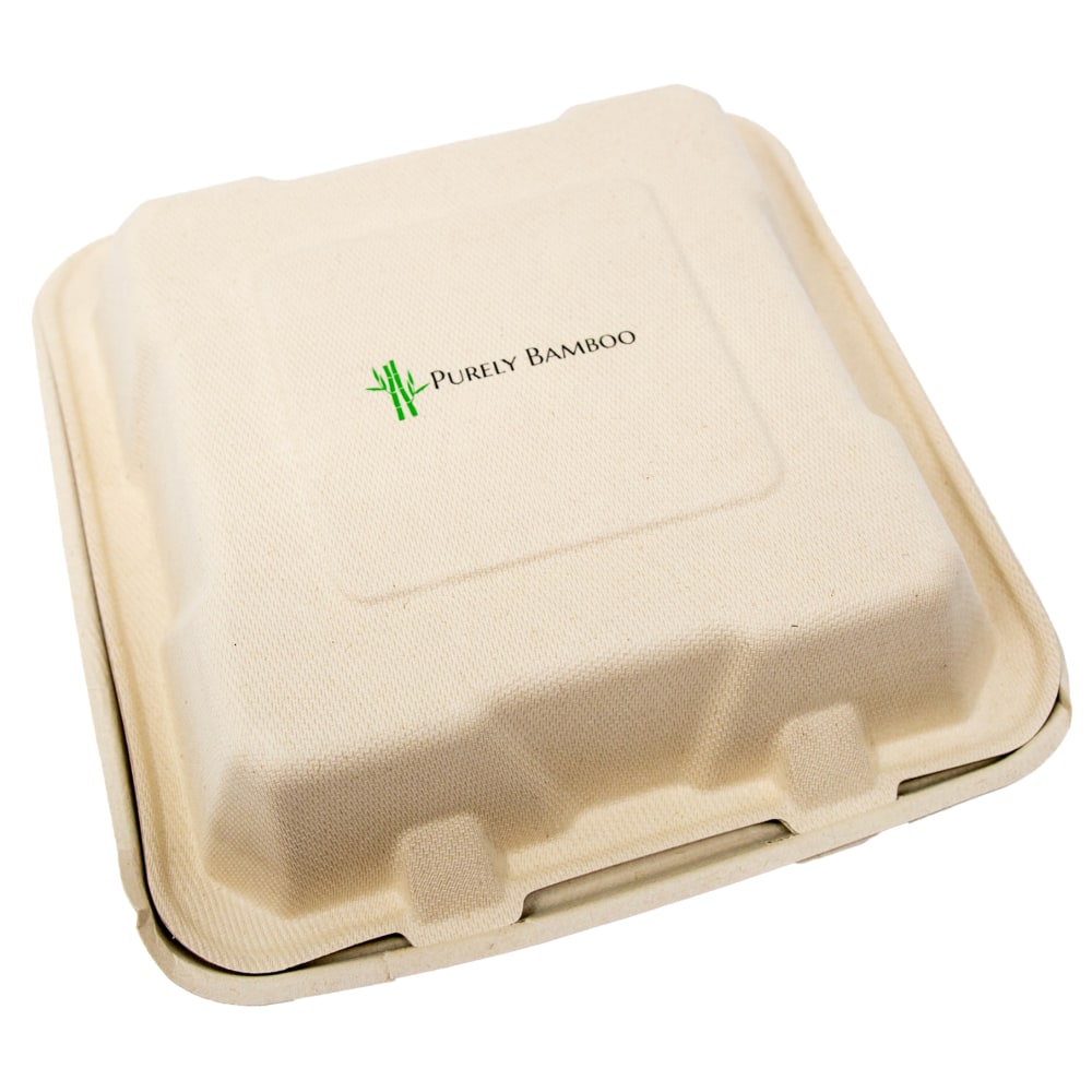 Purely Bamboo Takeout Containers, 6in x 6in x 3in, Beige, Pack Of 500 Containers
