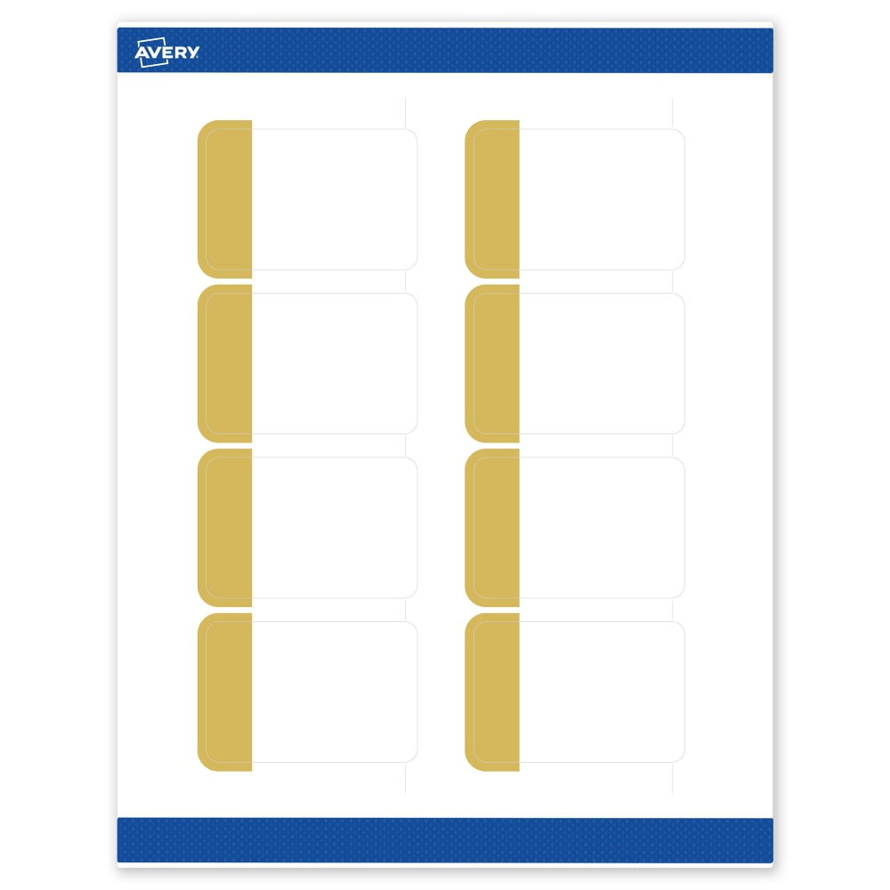 Avery Print-To-The-Edge Labels & Sure Feed, S00-DJK-PRWMP10, 2in x 3in, Matte White, Preprinted Dipped Gold Edge Design, Pack Of 80