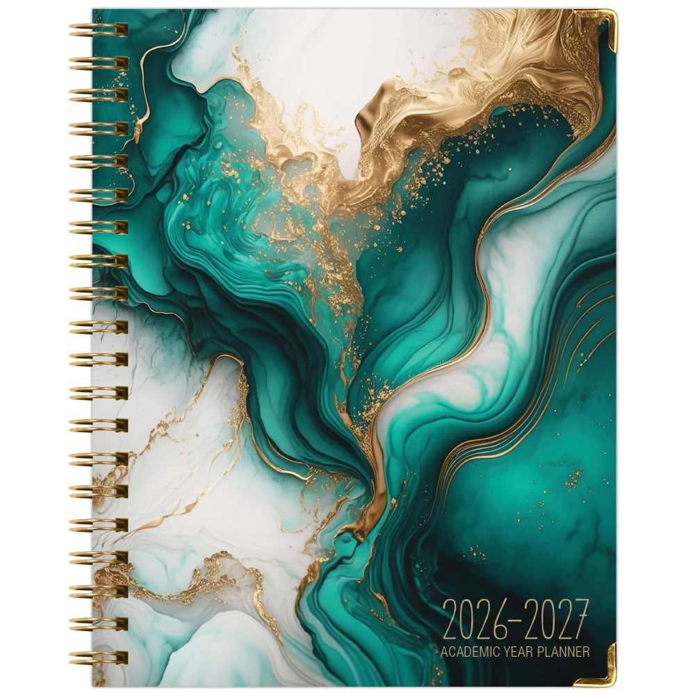 2026-2027 Excello Brands 14-Month Academic Year Hardcover Weekly/Monthly Fashion Planner, 8-1/2in x 11in, Teal Gold Marble, May To June, Total Qty 1