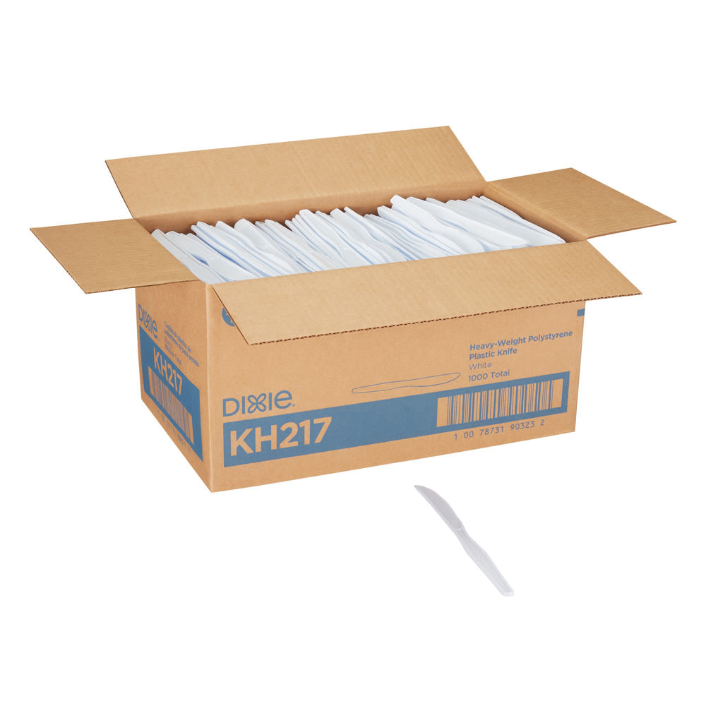 Dixie Heavy-Weight Polystyrene Disposable Knives, 7.5inL, White, 1000 Per Case