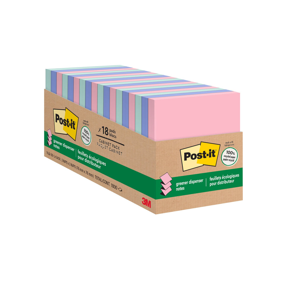 Post-it Greener Pop Up Notes, 3 x 3 in, 18 Sticky Note Pads, 100 Sheets/Pad, Clean Removal, Back to School Supplies, Sweet Sprinkles