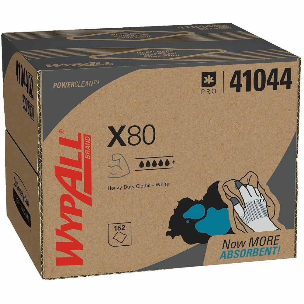 Wypall PowerClean X80 Heavy Duty Cloths - Brag Box - 11.10in Width x 16.80in Length - White - Pulp Fiber, Polypropylene - 152/Carton