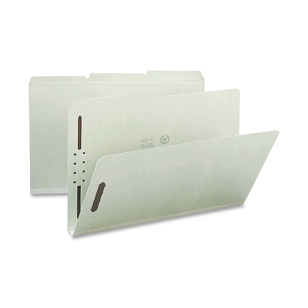 Nature Saver 1/3-Cut Pressboard Fastener Folders, Legal Size, 1in Expansion, 100% Recycled, Gray Green, Box Of 25