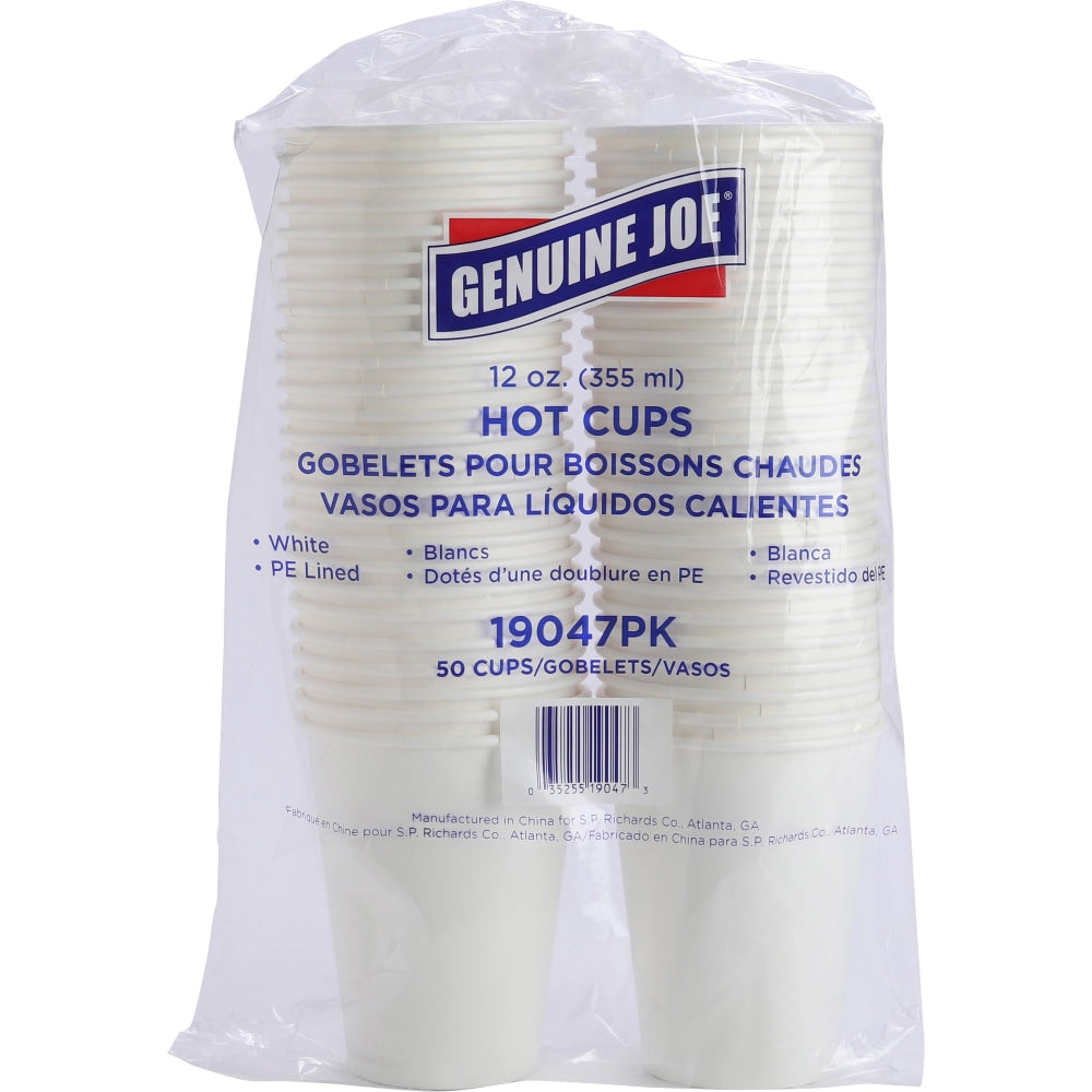 Genuine Joe Lined Disposable Hot Cups - 12 fl oz - 250 / Bundle - White - Polyurethane - Hot Drink