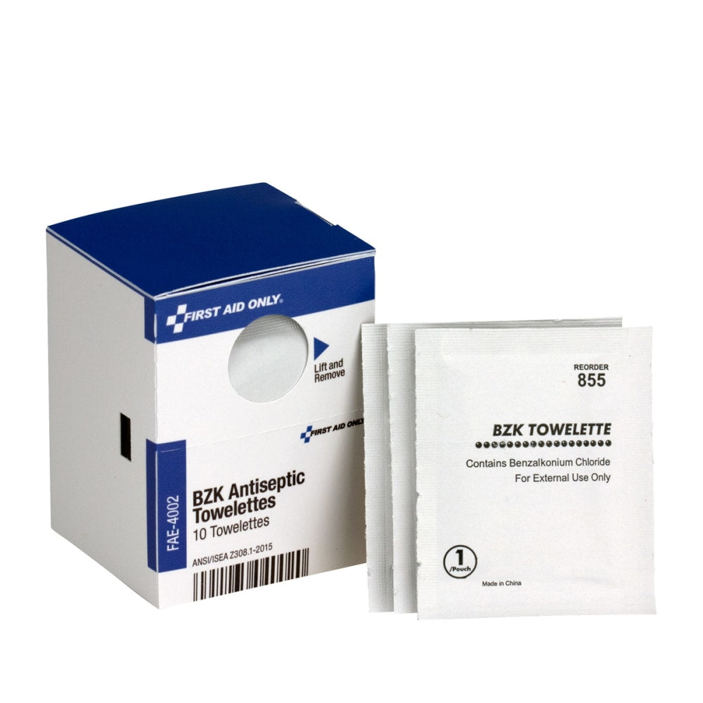 First Aid Only BZK Antiseptic Towelettes - - 4.75in Width x 7.75in Length - White - 10 / Box